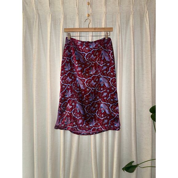 Vintage Betsey Johnson Silk Midi Skirt Butterflies 90s M Y2K 00s Whimsical Birds - Picture 4 of 13